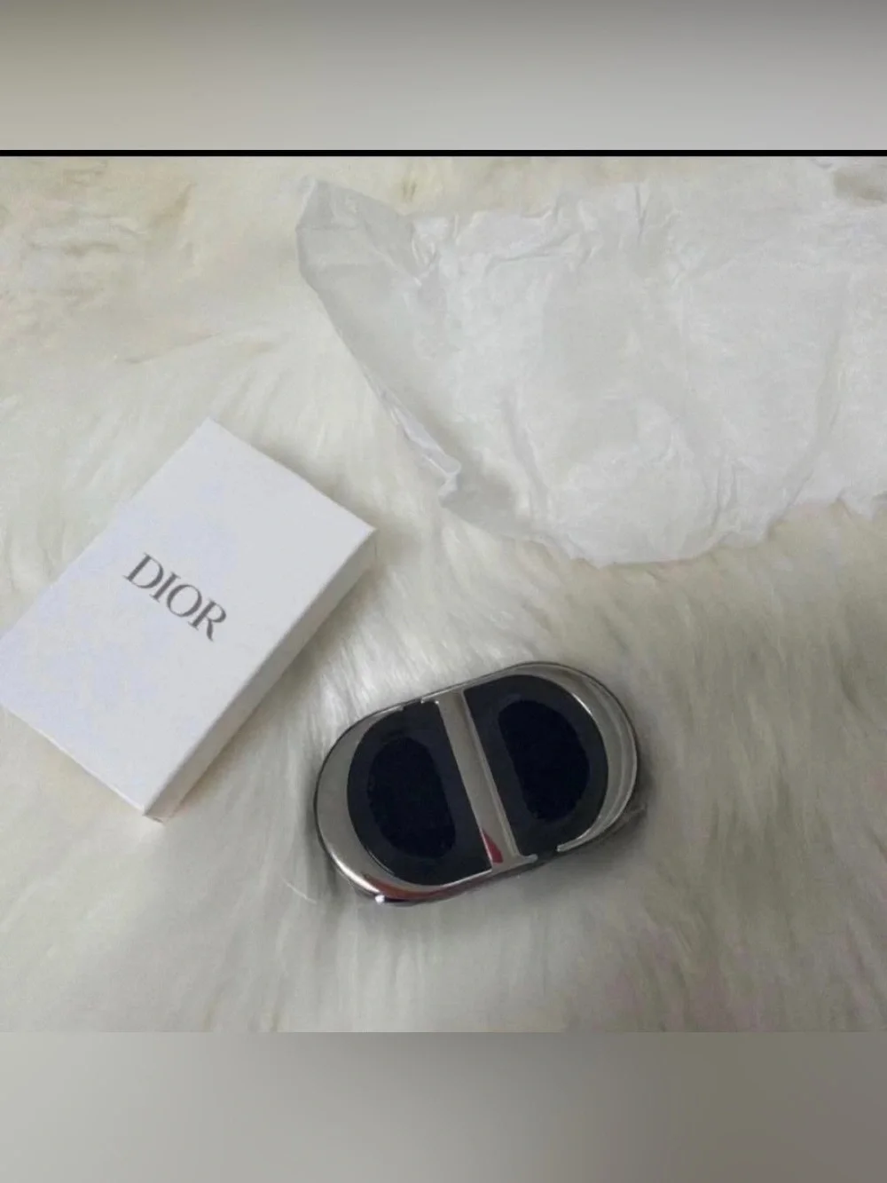 Dior Black and Silver Foldable Phone Ring Grip mirror